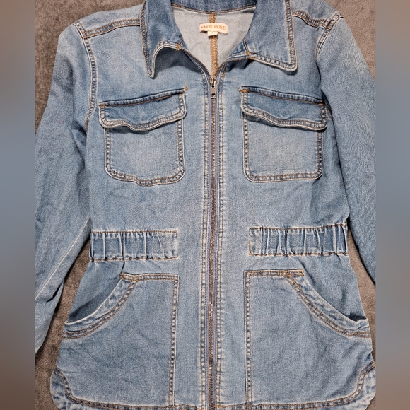 Knox Rose Blue Denim Full Zip Long Sleeve Elastic Waist Jean Jacket Size Small - Picture 4 of 10